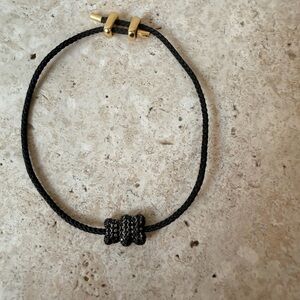 Black  & White Bear Accent Adjustable Black & Gold Stainless Steel Rope Bracelet